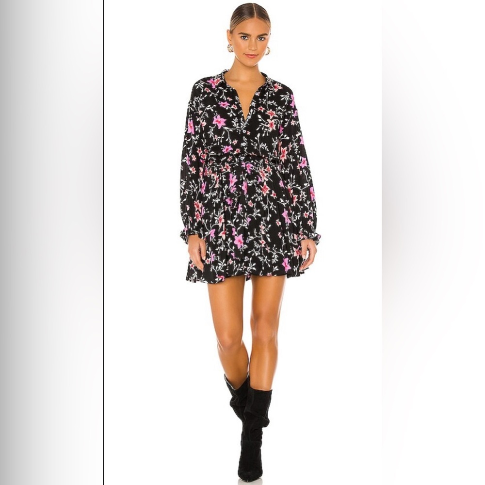 Free People Pink and Black Ruffled Smocked Sundress
